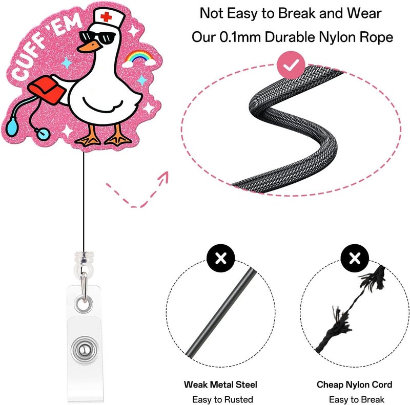 Mahrokh Funny Nurse Badge Reel, Cuff 'Em Goose Badge Holder with Retractable Clip, Cute Gifts for Nursing Student RN LPN CNA MA Medical Worker Teacher Doctor - Image 3